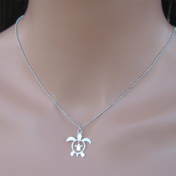 Beach Sea Turtle Pendant Necklace 925 Sterling Silver